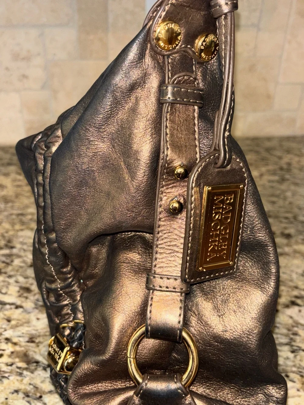 Y2K Vintage Badgley Mischka Leather Hobo Bag Gold